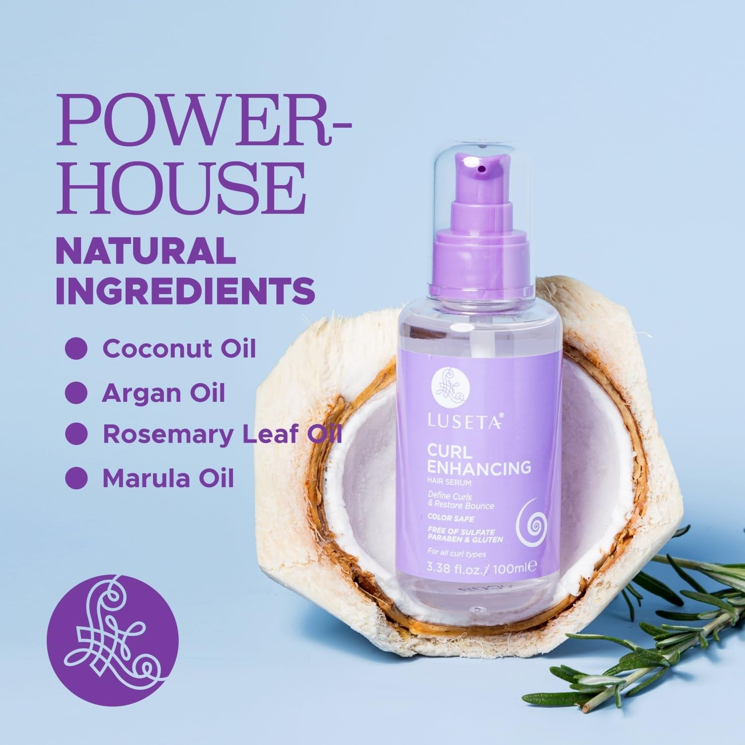Luseta Curl Enhancing Hair Oil, Anti-Frizz Serum for Curly Hair, 3.38 Oz | Coconut Oil Hair Serum Helps Define Curls, Smooth Frizz, Add Shine, and Restore Bounce for Wavy and Curly Hair.