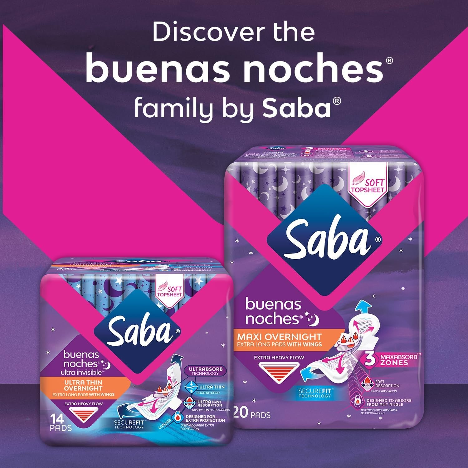 Buenas Noches Overnight Maxi Pads with Wings, Built for Absorption Distribution and Protection, 6-Pack of 20 Pads (120 Count)